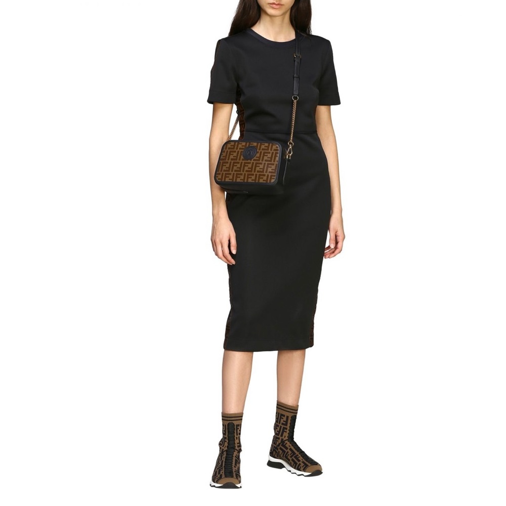 FENDI Black Sheath Jersey FF Motif Zucca Dress size Small